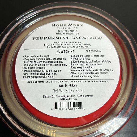 HomeWorx by Slatkin Peppermint Snowdrop 4-Wick 18oz Candle NEW - Picture 4 of 4